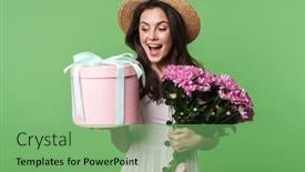  Presentation with hair dress - Slides having portrait-of-a-beautiful-excited background and a seafoam green colored foreground