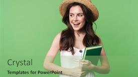  Presentation with hair dress - PPT layouts with portrait-of-a-beautiful-excited background and a seafoam green colored foreground