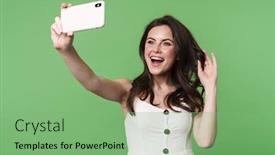  Presentation with hair dress - Audience pleasing slide deck consisting of portrait-of-a-beautiful-excited backdrop and a seafoam green colored foreground