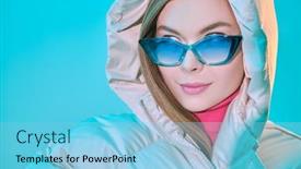  Presentation with girl model - Slides enhanced with portrait-of-a-beautiful-fashion background and a light blue colored foreground