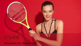  Presentation with tennis - PPT layouts featuring portrait of a beautiful fit young sportswoman standing over red background playing tennis background and a crimson colored foreground