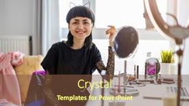  Presentation with makeup artist - Colorful slide set enhanced with portrait-of-a-beautiful-gender backdrop and a tawny brown colored foreground