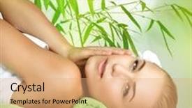  Presentation with medical spa - Cool new slides with portrait of a beautiful gentle girl relaxing on a massage table medical therapy in a beauty salon healthy lifestyle enjoying dayspa on a luxury spa resort backdrop and a coral colored foreground