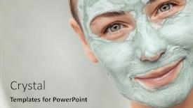  Presentation with skin care - Beautiful slide set featuring portrait of a beautiful girl doing facial clay mask beauty secrets of facial rejuvenation photo with copy space beauty and skin care spa backdrop and a light gray colored foreground