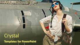  Presentation with fighter jet - Colorful presentation theme enhanced with portrait-of-a-beautiful-girl backdrop and a tawny brown colored foreground