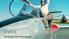  Presentation with pilot - PPT theme enhanced with portrait-of-a-beautiful-girl background and a mint green colored foreground