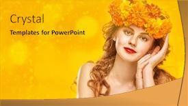  Presentation with beauty cosmetics - Amazing PPT theme having portrait-of-a-beautiful-girl backdrop and a light gray colored foreground
