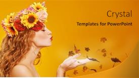  Presentation with blowing leaves - PPT layouts enhanced with portrait-of-a-beautiful-girl background and a gray colored foreground