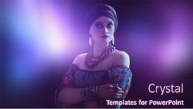  Presentation with ethnic - Colorful slide deck enhanced with portrait-of-a-beautiful-gypsy backdrop and a violet colored foreground