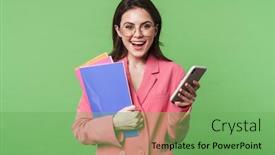  Presentation with pink green - Presentation design enhanced with portrait-of-a-beautiful-happy background and a seafoam green colored foreground