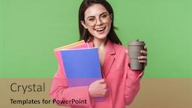  Presentation with green coffee - Colorful presentation enhanced with portrait-of-a-beautiful-happy backdrop and a coral colored foreground