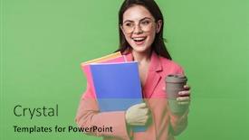  Presentation with green coffee - Presentation design having portrait-of-a-beautiful-happy background and a seafoam green colored foreground