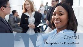  Presentation with black woman - Colorful slide deck enhanced with portrait-of-a-beautiful-happy backdrop and a light blue colored foreground