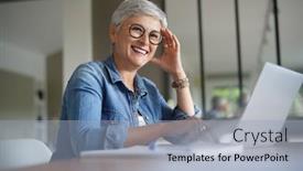  Presentation with old - Colorful presentation theme enhanced with portrait-of-a-beautiful-mature backdrop and a light blue colored foreground