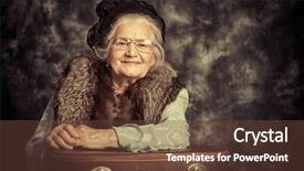  Presentation with old clothes - Slide set enhanced with portrait of a beautiful old lady in an elegant old-fashioned clothes vintage style background and a tawny brown colored foreground