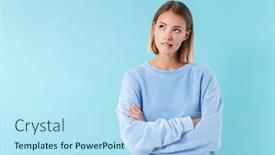  Presentation with blue - Colorful slide deck enhanced with portrait-of-a-beautiful-pensive backdrop and a light blue colored foreground