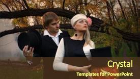  Presentation with vampire - PPT theme featuring portrait of a beautiful vampire couple in medieval costumes with halloween pumpkin in forest background and a tawny brown colored foreground
