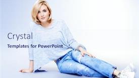  Presentation with skincare - Audience pleasing theme consisting of portrait of a beautiful well-groomed middle-aged woman in casual clothes skincare rejuvenation cosmetics studio shot backdrop and a sky blue colored foreground