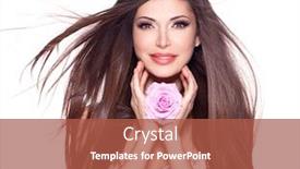  Presentation with pink rose - PPT theme with portrait of a beautiful white pretty woman with long straight hair and pink rose at face background and a red colored foreground