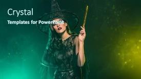  Presentation with hat - Cool new presentation theme with portrait-of-a-beautiful-witch backdrop and a forest green colored foreground