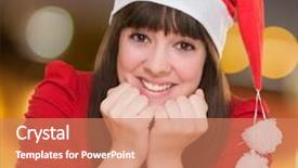  Presentation with golden light - Presentation theme featuring portrait of a beautiful woman wearing a christmas hat against a golden light background background and a coral colored foreground