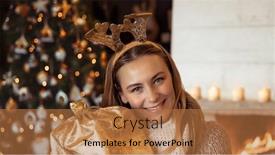  Presentation with golden woman - Slides with portrait-of-a-beautiful-woman background and a coral colored foreground