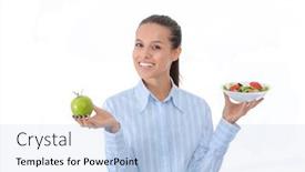  Presentation with green plate - Beautiful PPT layouts featuring portrait-of-a-beautiful-woman backdrop and a light blue colored foreground