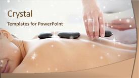  Presentation with falling snow - PPT layouts with portrait of a beautiful woman having a massage with stones against snow falling background and a sky blue colored foreground