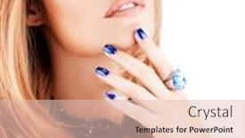  Presentation with red white blue - Amazing PPT layouts having portrait of a beautiful woman with blue nails blue makeup and long red hairs on white background backdrop and a lemonade colored foreground