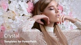  Presentation with natural skincare - PPT theme having portrait of a beautiful young woman over floral background spring mood summer fashion natural cosmetics make-up skincare background and a coral colored foreground