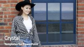  Presentation with red brick wall - Amazing presentation theme having portrait of a beautiful young woman posing against a red brick wall backdrop and a ocean colored foreground