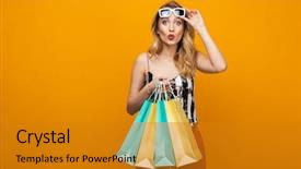  Presentation with carrying school bag - Colorful presentation design enhanced with portrait of a beautiful young backdrop and a  colored foreground