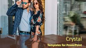  Presentation with city people walking - Beautiful presentation design featuring portrait-of-a-beautiful-young backdrop and a tawny brown colored foreground