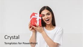  Presentation with gift - Amazing PPT layouts having portrait of a beautiful young backdrop and a lemonade colored foreground