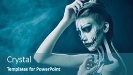  Presentation with queen - Beautiful theme featuring portrait of a beautiful young woman with halloween pumpkin skeleton makeup over mysterious foggy background pumpkin queen day of the dead backdrop and a ocean colored foreground