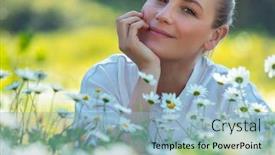  Presentation with beautiful spring flowers - Slides enhanced with portrait-of-a-beautiful-young background and a light blue colored foreground