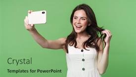  Presentation with hair dress - Beautiful presentation design featuring portrait-of-a-beautiful-young backdrop and a seafoam green colored foreground