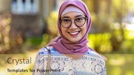  Presentation with hijab - Slides having portrait-of-a-beautiful-young background and a yellow colored foreground