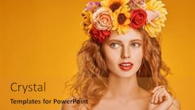  Presentation with cosmetics beauty - Amazing slide deck having portrait-of-a-beautiful-young backdrop and a gold colored foreground