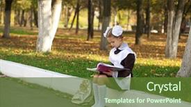  Presentation with first - Slides enhanced with girl dresses knee socks sitting - portrait of a beautiful young background and a tawny brown colored foreground