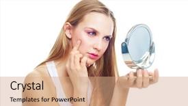  Presentation with beautiful skin - Slide deck featuring portrait-of-a-beautiful-young background and a coral colored foreground