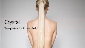  Presentation with beautiful young woman getting face - PPT layouts enhanced with portrait of a beautiful young blond woman with ponytail hairsty le back view background and a lemonade colored foreground