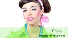  Presentation with retro - Slides enhanced with portrait of a beautiful young woman in retro style background and a mint green colored foreground