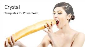  Presentation with holding hands old young - PPT theme enhanced with portrait of a beautiful young woman holding baguette background and a white colored foreground