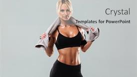  Presentation with exercises - Amazing PPT layouts having portrait of a blonde muscular sportswoman doing boxing exercises isolated over gray background backdrop and a light gray colored foreground