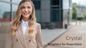  Presentation with front office - Slide set with portrait-of-a-blonde-smiling background and a mint green colored foreground