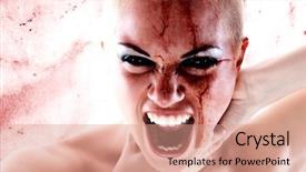  Presentation with colored parachute woman - Cool new PPT layouts with portrait of a bloodstained woman backdrop and a coral colored foreground