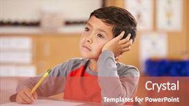  Presentation with elementary - Theme enhanced with portrait of a boy daydreaming background and a coral colored foreground