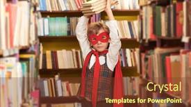  Presentation with education red - PPT theme having portrait-of-a-boy-dressed background and a tawny brown colored foreground