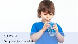  Presentation with water glass - PPT theme with portrait-of-a-boy background and a light blue colored foreground